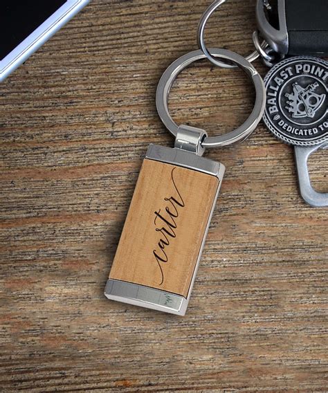 Personalized Wood Metal Key Chain Carter Etchey
