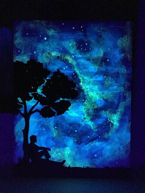 Glow Art Pensive Silhouette Under The Stars Glow In The Dark Etsy