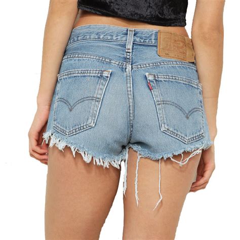 Vintage Levis 501 High Waisted Denim Shorts Light Blue Red Tab 6 8 10