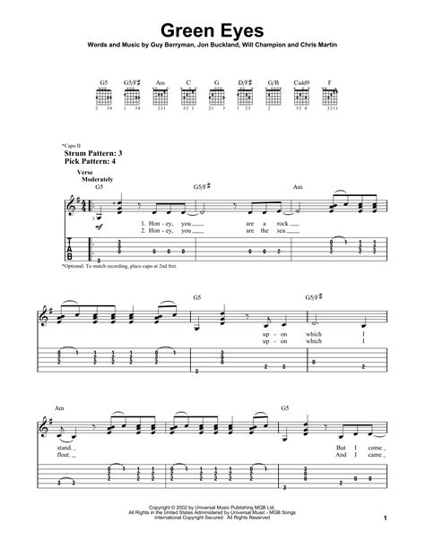 Green Eyes By Coldplay Easy Guitar Tab Guitar Instructor