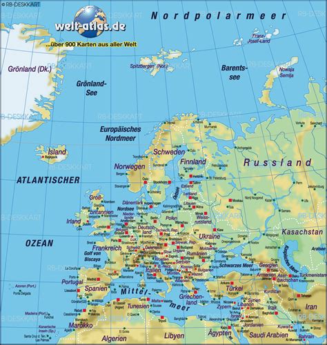 Karte von Europa physikalisch Übersichtskarte Regionen der Welt
