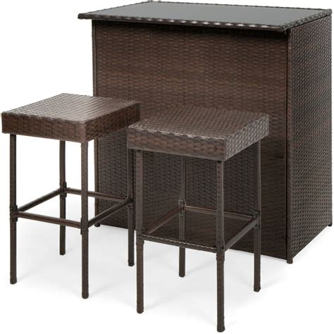 Best Choice Products 3 Piece All Weather Wicker Bar Table Set For Patio