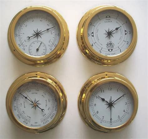 4 Pcsset Brass Case Traditional Weather Station Barometer Temperature