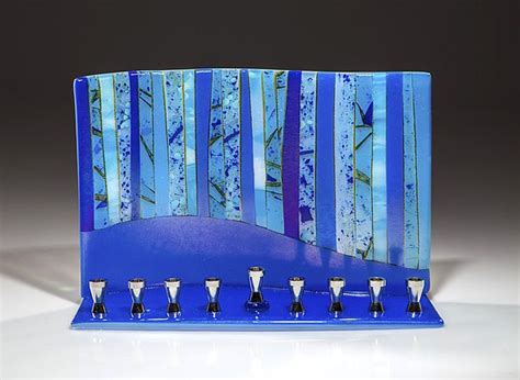 Blue Forest Menorah By Varda Avnisan Art Glass Menorah Artful Home Menorah Glass Art