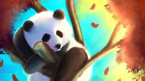 Download Wallpaper 1920x1080 Panda Cute Tree Art Colorful Full Hd