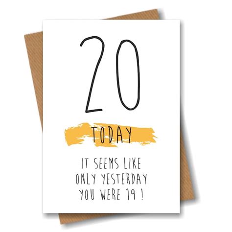 20th Birthday Card Etsy Uk