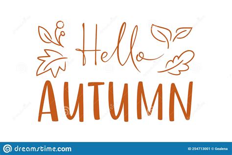 Hello Autumn Hand Drawn Lettering Text With Splash And Leaves