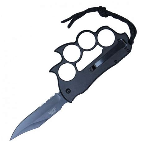 New Spiked Knuckles With Retractable Knife Black 2699 Brass