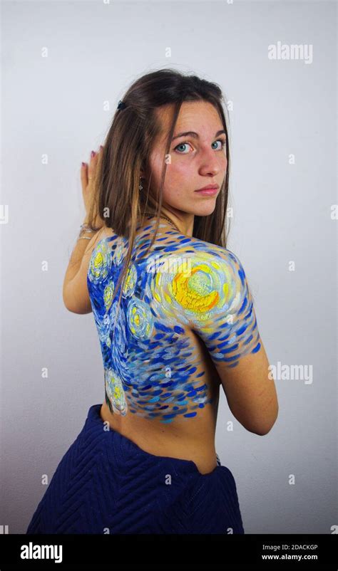 Body Painted Girl Body Painting Starry Night Female At Bologna 2020 Italy Europe Van