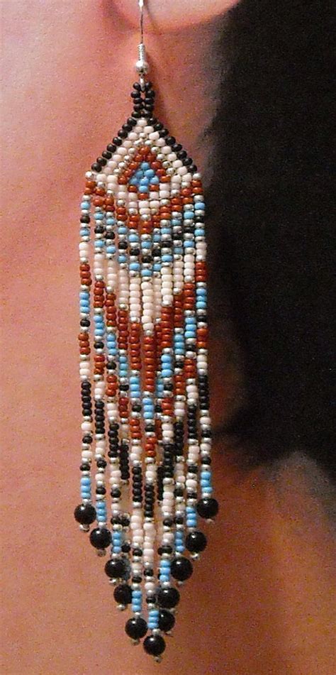 Silver And Turquoise Native Inspired Seed Beaded Earrings Etsy Seed Bead Earrings Native