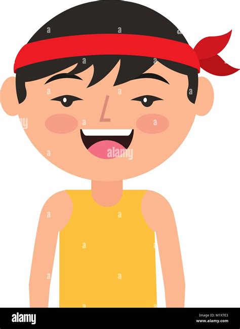 Portrait Happy Cartoon Man Chinese With Head Band Stock Vector Image
