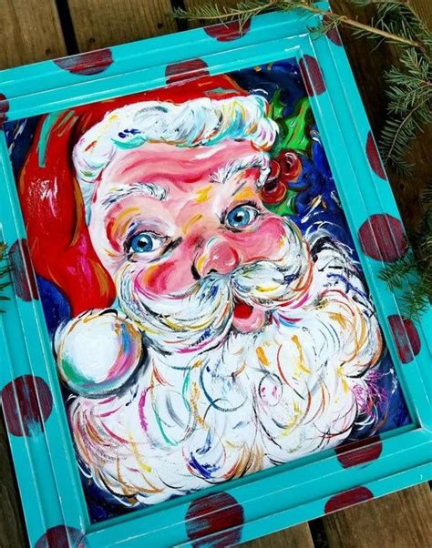 Large Colorful Original Santa Claus Christmas Portrait Art Etsy