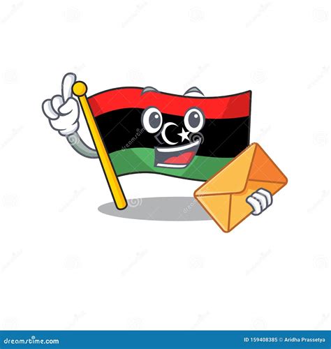 With Envelope Flag Libya Cartoon Isolated The Mascot Stock Vector