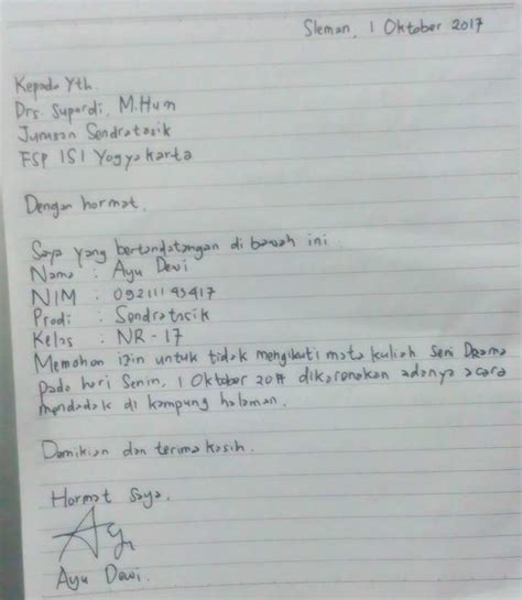 Cara menulis surat izin yang baik dan benar. Contoh Surat Izin Sekolah Tulisan Tangan - Contoh Surat ...