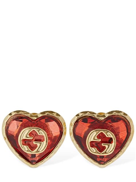 Gucci Interlocking G Crystal Heart Earrings Editorialist