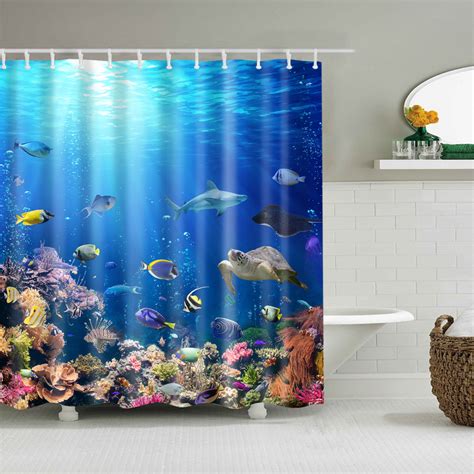 Colorful Seabed Fish Pattern Shower Curtains Waterproof Polyester Eco