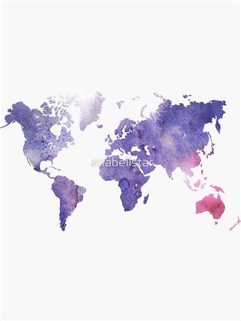 Purple Watercolor World Map Sticker For Sale By Anabellstar Redbubble