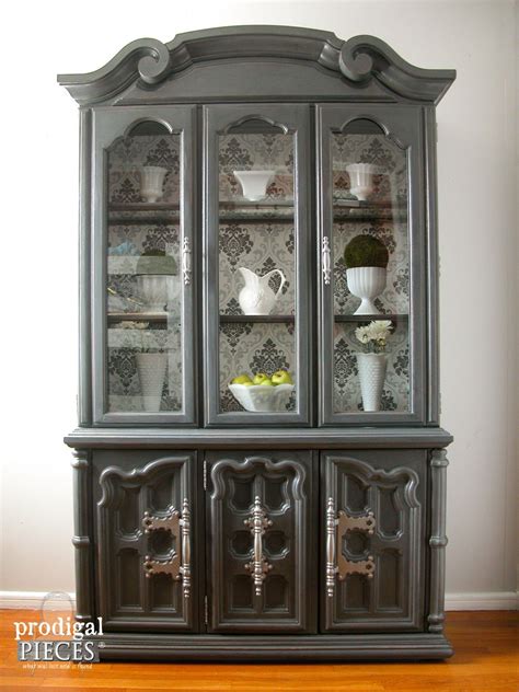I decided to use up the leftover charcoal paint that i had from a previous custom painted china cabinet. China Cabinet Makeover with Wallpaper - Prodigal Pieces ...