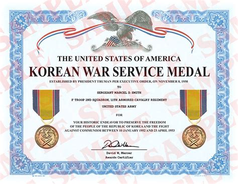 Korean War Service Medal Certificate Maxarmory