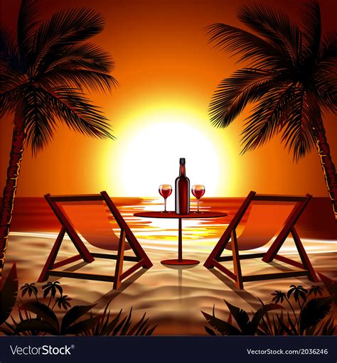 Beach At Sunset Royalty Free Vector Image Vectorstock