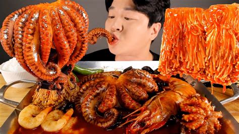 Asmr Mukbang Spicy Seafood Boil Octopus Giant Shrimp Enoki