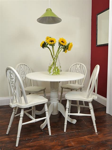 See before and after of kitchen makeover. Small Round Table & Chair Set Painted in Old White ...