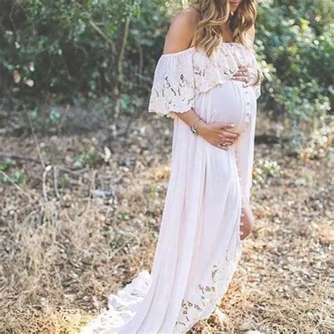 Maternity Solid White Lace Off Shoulder Dress Maternity Photo Dresses
