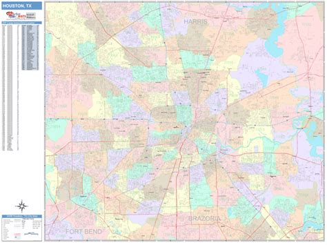 Houston Texas Wall Map Color Cast Style By Marketmaps