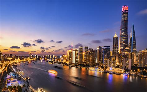 China Shanghai Cityscape City Lights Asia 3840x2400 Wallpaper
