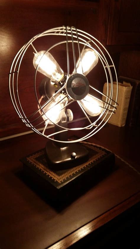 .design lamp that's made using an old fan and vintage edison style bulbs. Vintage Edison Fan Lamp | Etsy | Fan lamp, Lamp ...