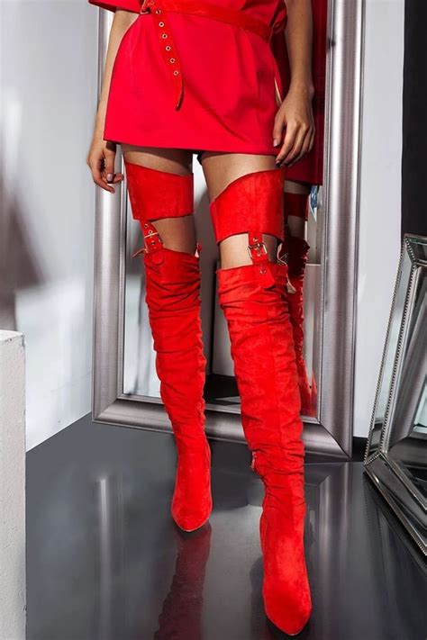 red suede belted thigh high boots floralkini belt thigh high boots knee boots outfit boots