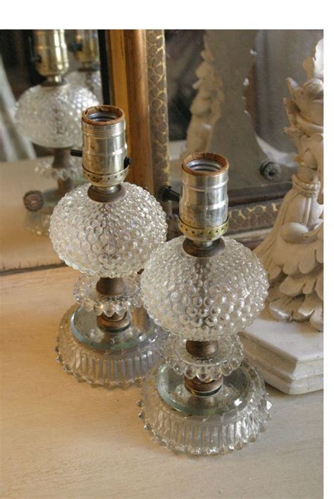 Glass / clear methuen standard table lamp. Pair of Clear Vintage Glass Hobnail Table Lamps | Glass ...