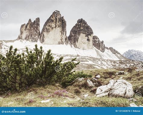 The Popular Tre Cime Di Lavaredo The Most Famous Peaks Stock Photo