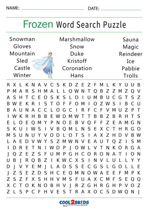 Frozen Word Search Printable Printable Word Searches