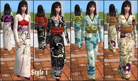 Mod The Sims A Set Of 4 Kimono In 2 Style For Afyaf Mesh By Chriko
