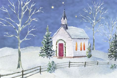 Winter Church Watercolor Clip Art Watercolor Blue Background