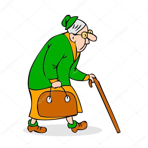 Anciana Con Bastón Y Una Bolsa Abuela Con Gafas Caminando Anciana