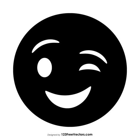 Black Winking Face Emoji Winking Face Emoji Black And White Smiley