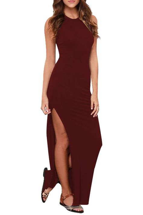 Meenew Womens Party Beach Vacation High Slit Summer Maxi Long Bodycon Dress Xx Large Ruby