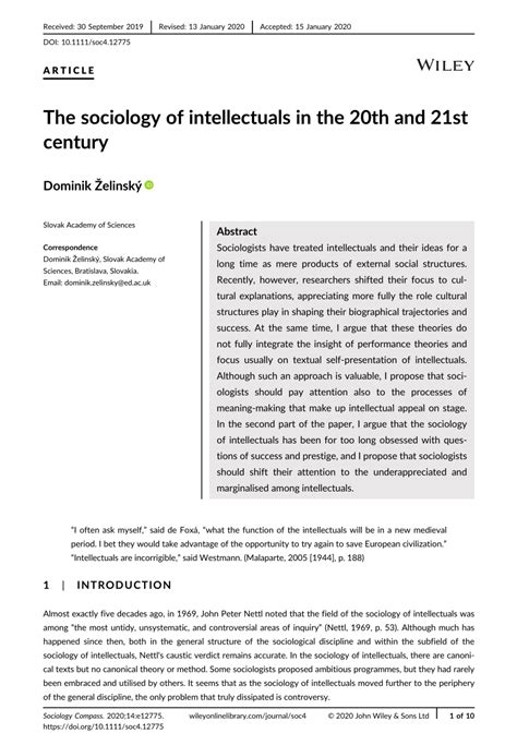 The Sociology Of Intellectuals In The 20th And 21st Century Request Pdf