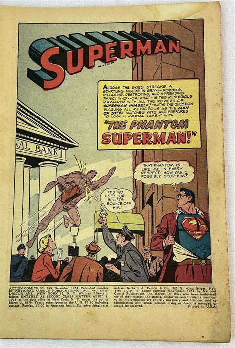 Bid Now Vintage Dec 1954 Action Comics Superman No 199 Dc 10 Cent
