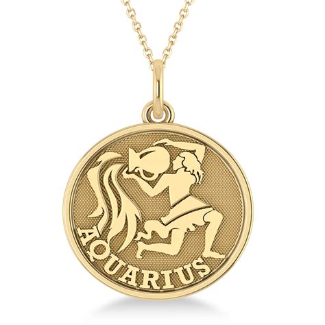 Aquarius Coin Zodiac Pendant Necklace 14k Yellow Gold Az3327