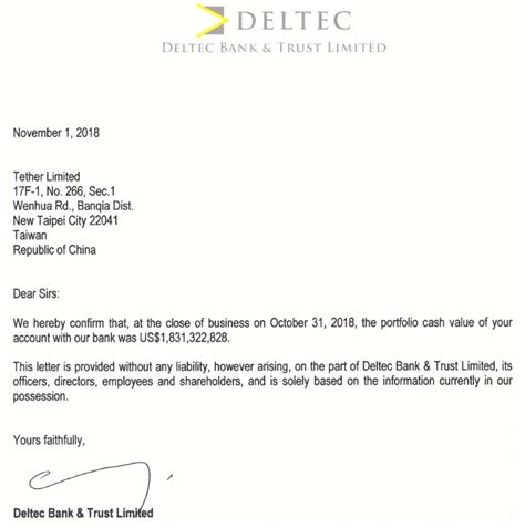 No bank provide statement on letter head its generally printed on normal paper with stamp.why do you your question is seems to be how to get debit and credit cars statement from hdfc online. Chairman of Deltec Bank: 'The Letter Published by Tether Is Authentic' | CryptoGlobe