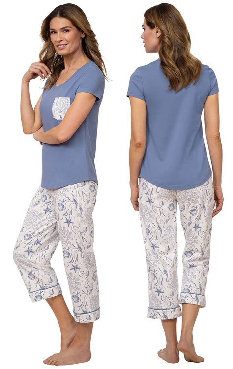 Summer Shells Capri Pajamas Blue In Cotton Pajamas For Women