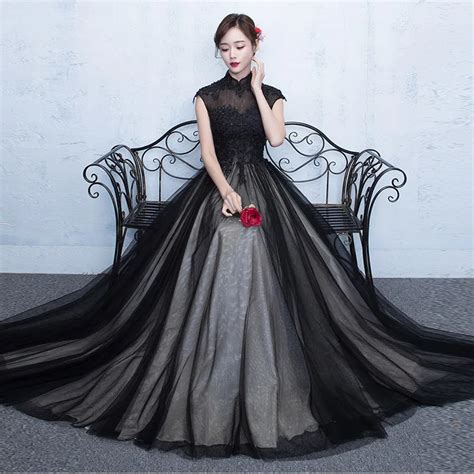 2017 black cheongsam sexy long qipao evening dress party dresses robe orientale chinese