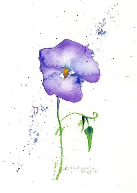 Violet Original Flower Watercolor Painting Mat Included Watercolor