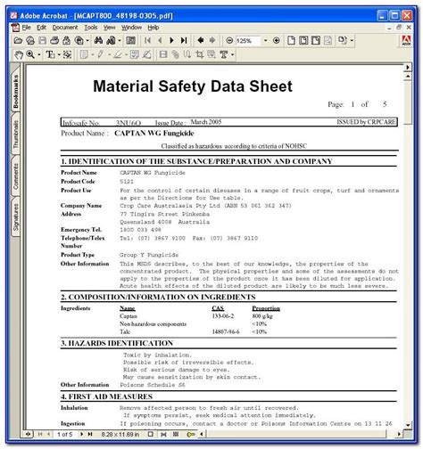 Material Safety Data Sheet Sample For Hospitals