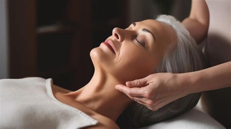 Premium Ai Image Mature Woman With Gray Hair Lies On A Facial Massage