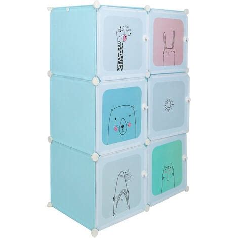 Hofuton Armoire Meuble De Rangement 6 Cubes Pour Enfants Bleu