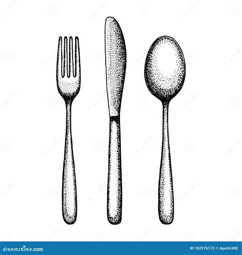 Cutlery Set Sketch Spoon Fork And Knife Vector Stock Vector